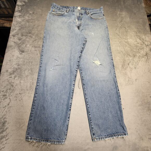 Lucky Brand Dungarees Jeans Mens 36x30 Light Wash Made in USA Distressed Ripped - Picture 1 of 10